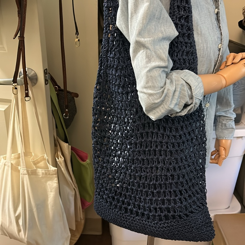 Navy Blue Crochet Tote Bag